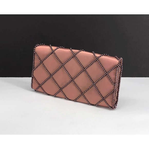 Vintage La Regale Japan Bronze Satin Beaded Envelope Clutch - Picture 3 of 6